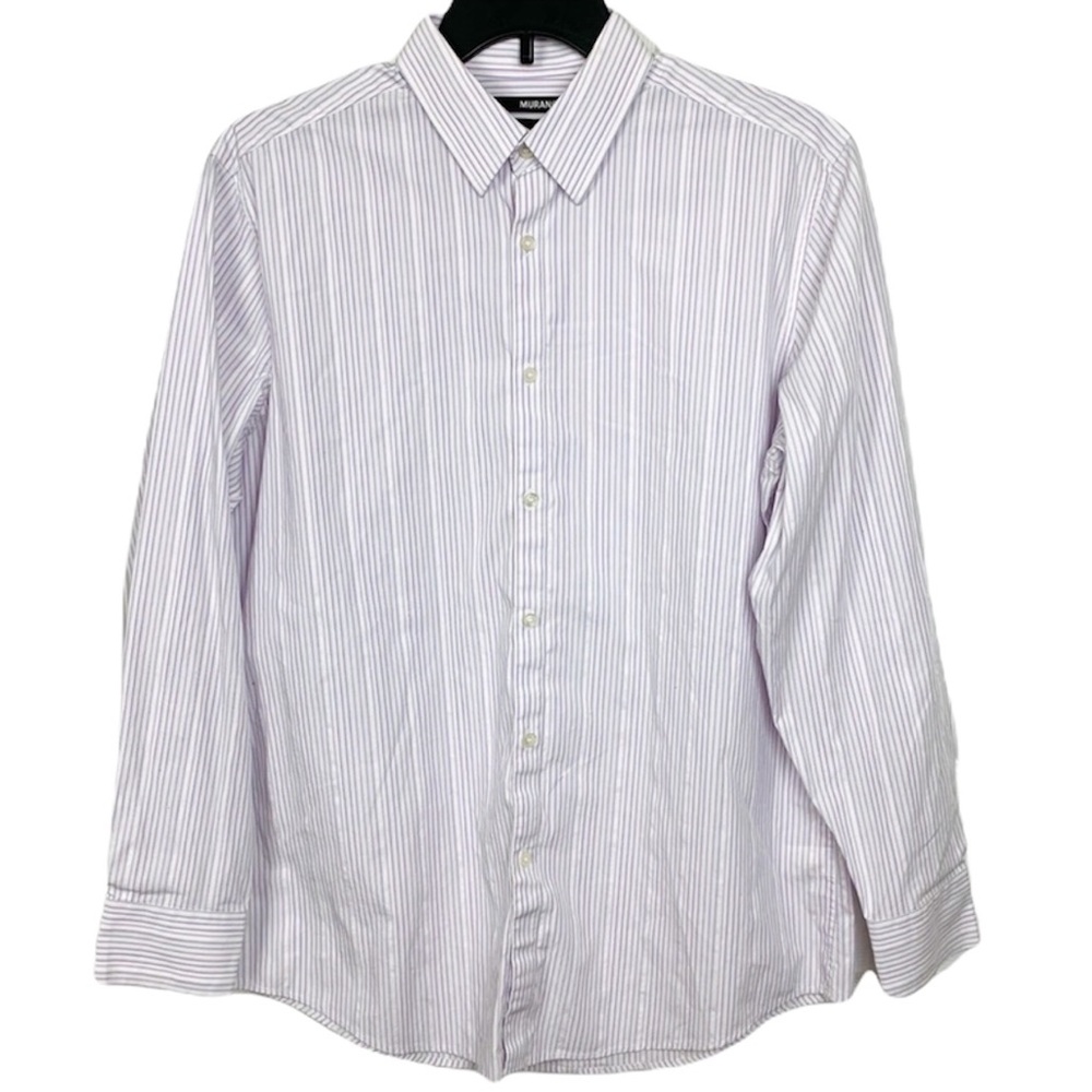 Murano Button Down Shirt Men Large Purple Striped Modern Comfort Long Sleeve